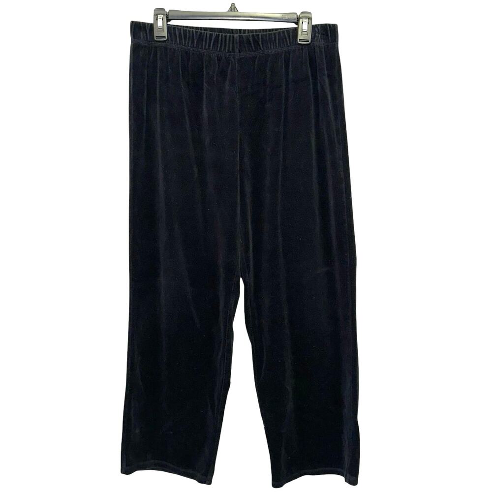 Pappagallo Petite Velvet Pants Large Petite Black Pull On Straight Leg Lounge